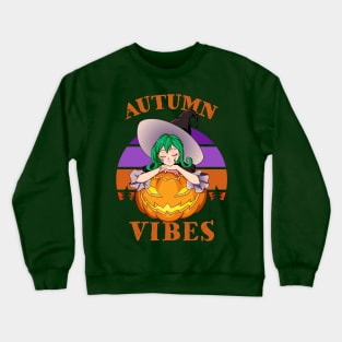 Autumn Vibes Halloween Pumpkin Fall Spooky Season Anime Witch Crewneck Sweatshirt